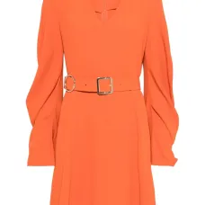 Платье мини с объемными рукавами и поясом