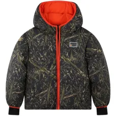 Пуховик с абстрактным принтом