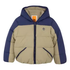 Пуховик в стиле колор-блок с капюшоном