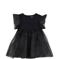 Платье с круглым вырезом и пышными рукавами