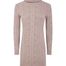 Платье мини фактурной вязки с высоким воротником