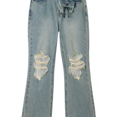 Джинсы с кружевными вставками и бахромой