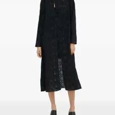 Платье миди с длинными рукавами и завязкой спереди Платье миди с длинными рукавами и завязкой спереди