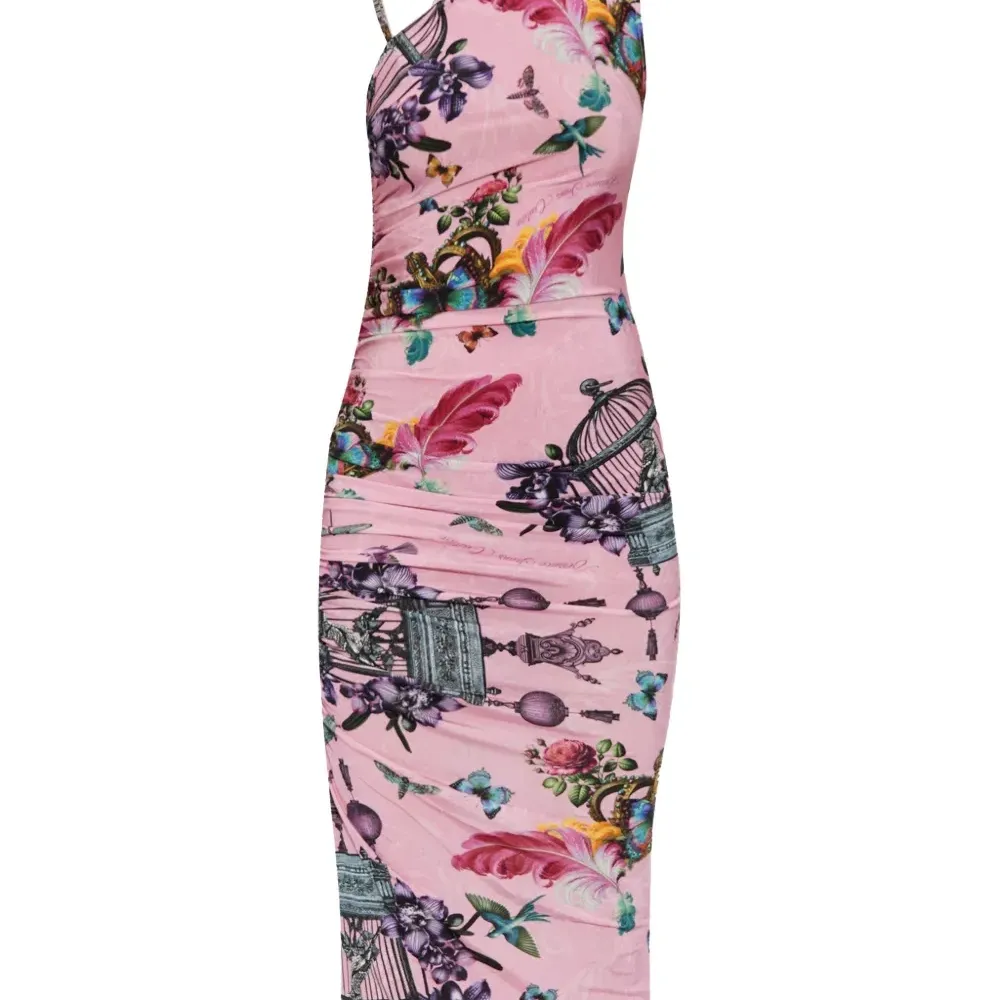 Платье миди с высоким воротником и принтом