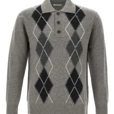 Свитер с геометричным узором и воротником поло
