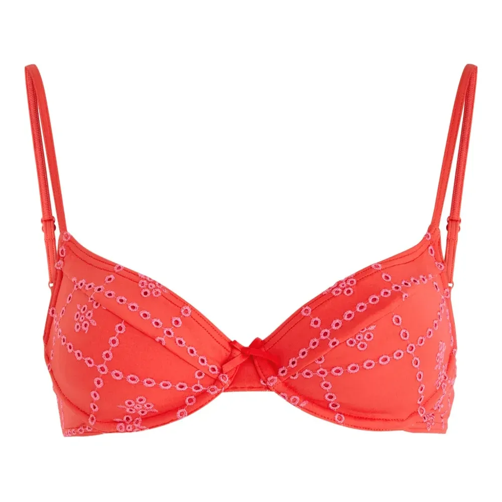 Бюстгальтер для бикини с вышивкой люверсами и лентой