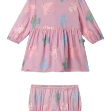 Платье с принтом птиц и сборкой