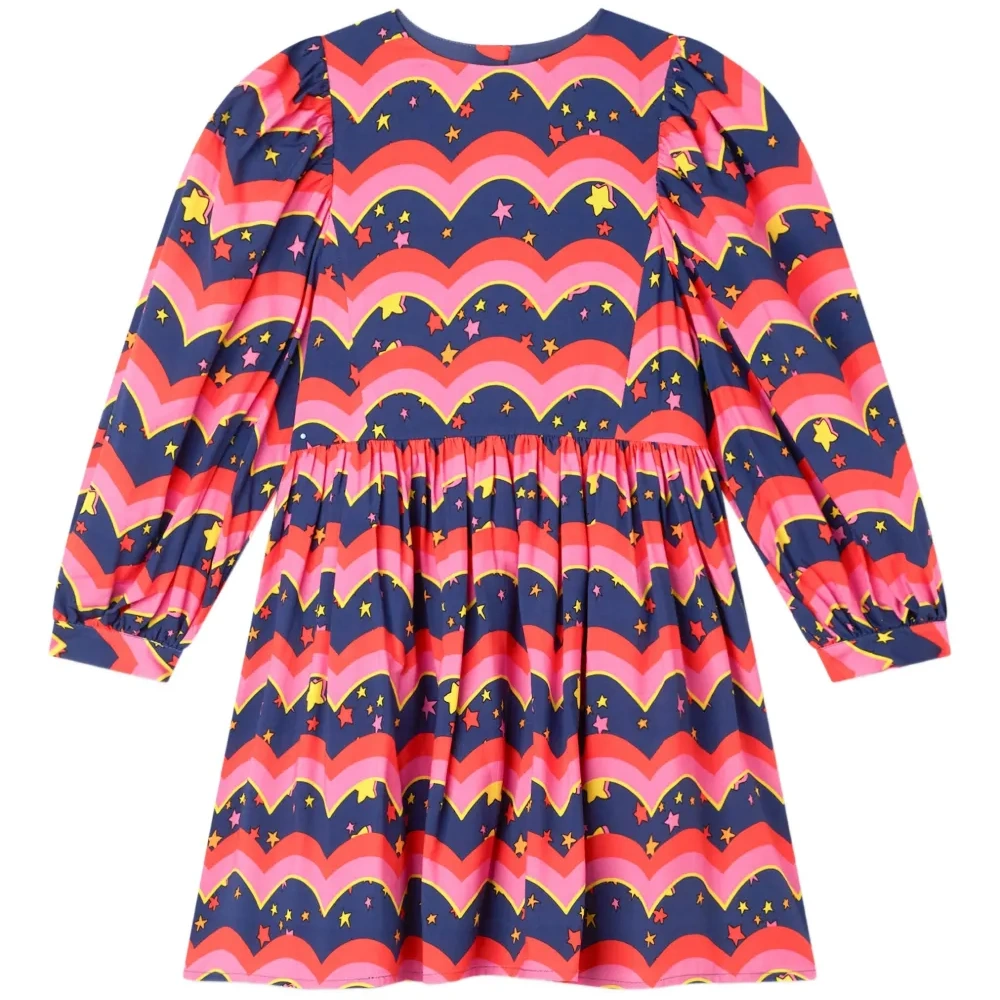 Платье с пышными рукавами и принтом в звезды