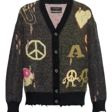 Кардиган с графичным принтом и бахромой