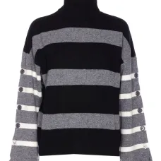 Полосатый свитер с манжетами на пуговицах