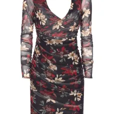 Платье с длинными рукавами и цветочным принтом