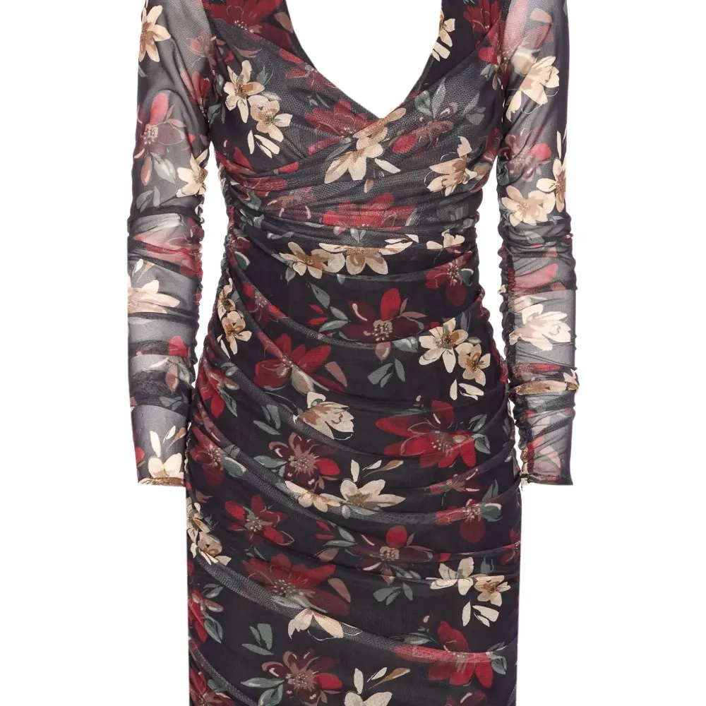 Платье с длинными рукавами и цветочным принтом