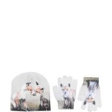 Комплект из шапки и перчаток с принтом