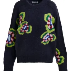 Свитер с цветочной вышивкой и V-образным вырезом Свитер с цветочной вышивкой и V-образным вырезом