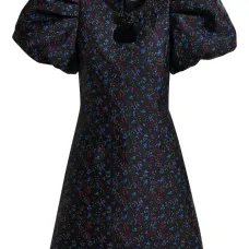 Платье мини с цветочным принтом и объемными рукавами