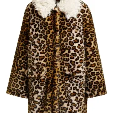 Пальто с контрастным воротником и леопардовым принтом