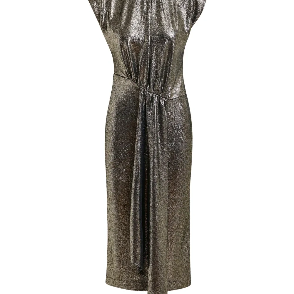 Платье миди с высоким воротником и люрексом