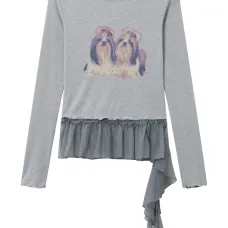 Футболка с оборками и принтом