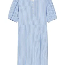 Полосатое платье мини с объемными рукавами