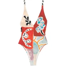 Купальник с принтом и V-образным вырезом