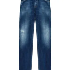 Джинсы из потертого денима