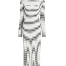 Полосатое платье миди Frances с высоким воротником