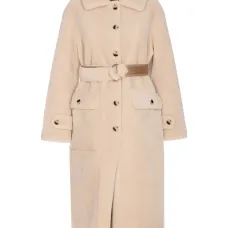 Пальто с поясом из искусственного меха