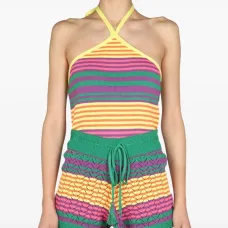 Полосатый топ с вырезом халтер