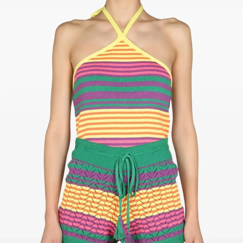 Полосатый топ с вырезом халтер Полосатый топ с вырезом халтер