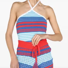 Полосатый топ с вырезом халтер