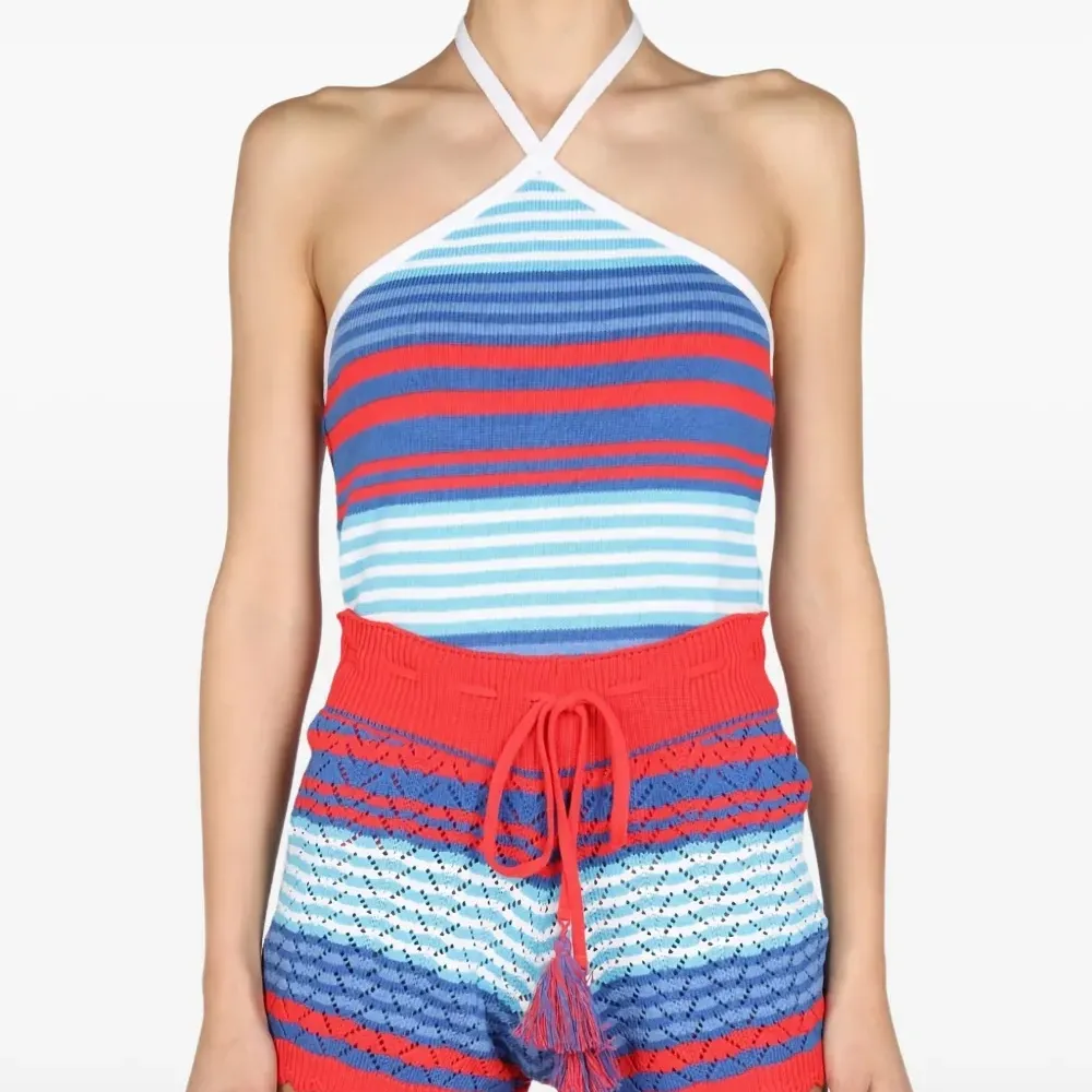 Полосатый топ с вырезом халтер