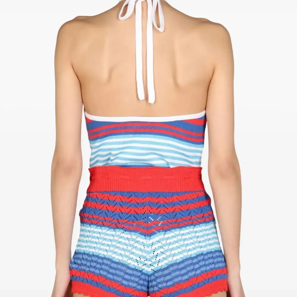 Полосатый топ с вырезом халтер