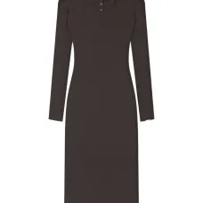 Платье миди в рубчик с воротником поло