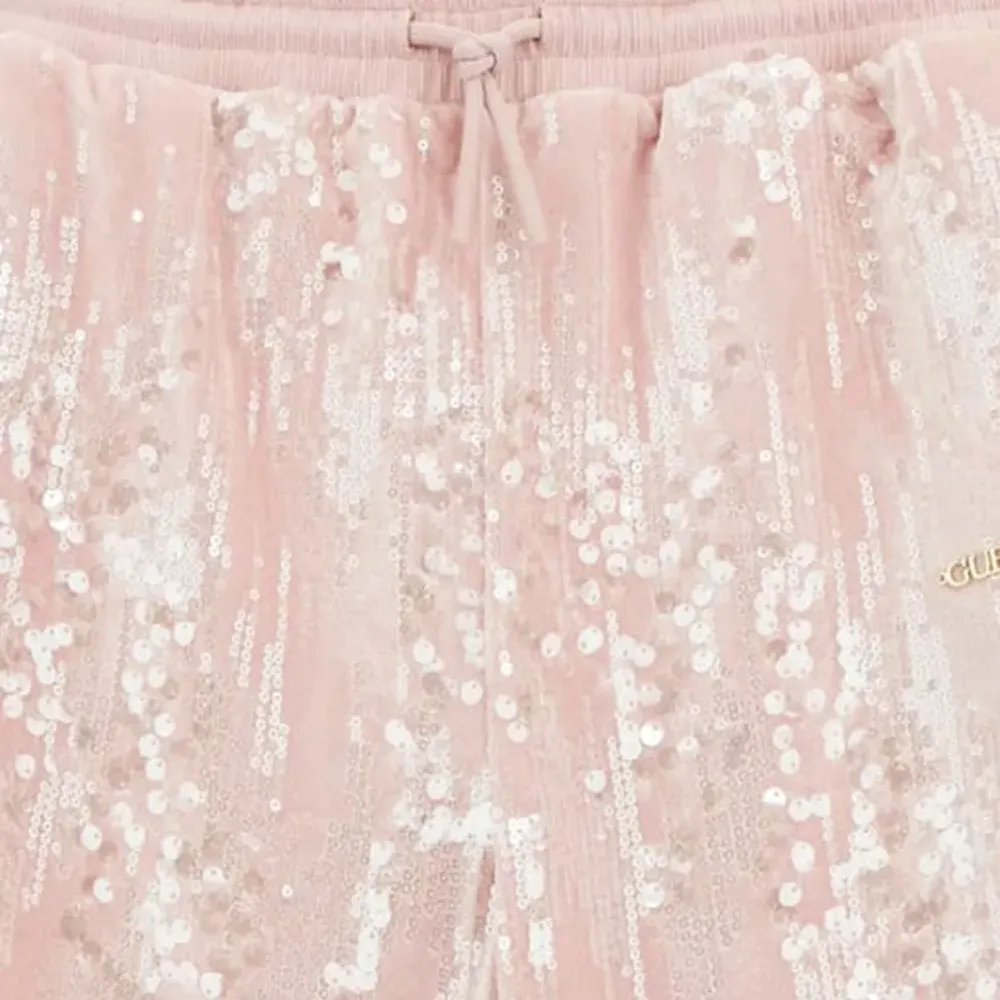 Брюки прямого кроя, украшенные пайетками