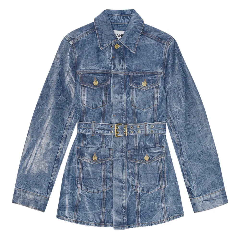 Джинсовая куртка с поясом и длинными рукавами