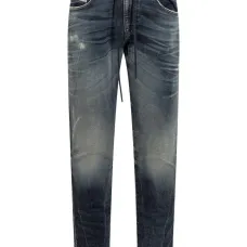 Джинсы облегающего кроя с эффектом потертости и кулиской