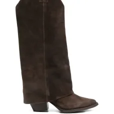 Замшевые сапоги до колена на каблуке 80 мм