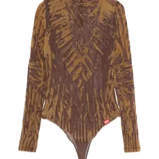 Боди с абстрактным принтом и высоким воротом