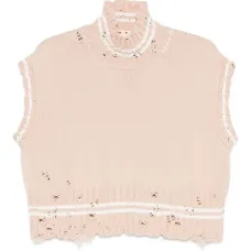 Вязаный топ с высоким воротом и необработанным краем