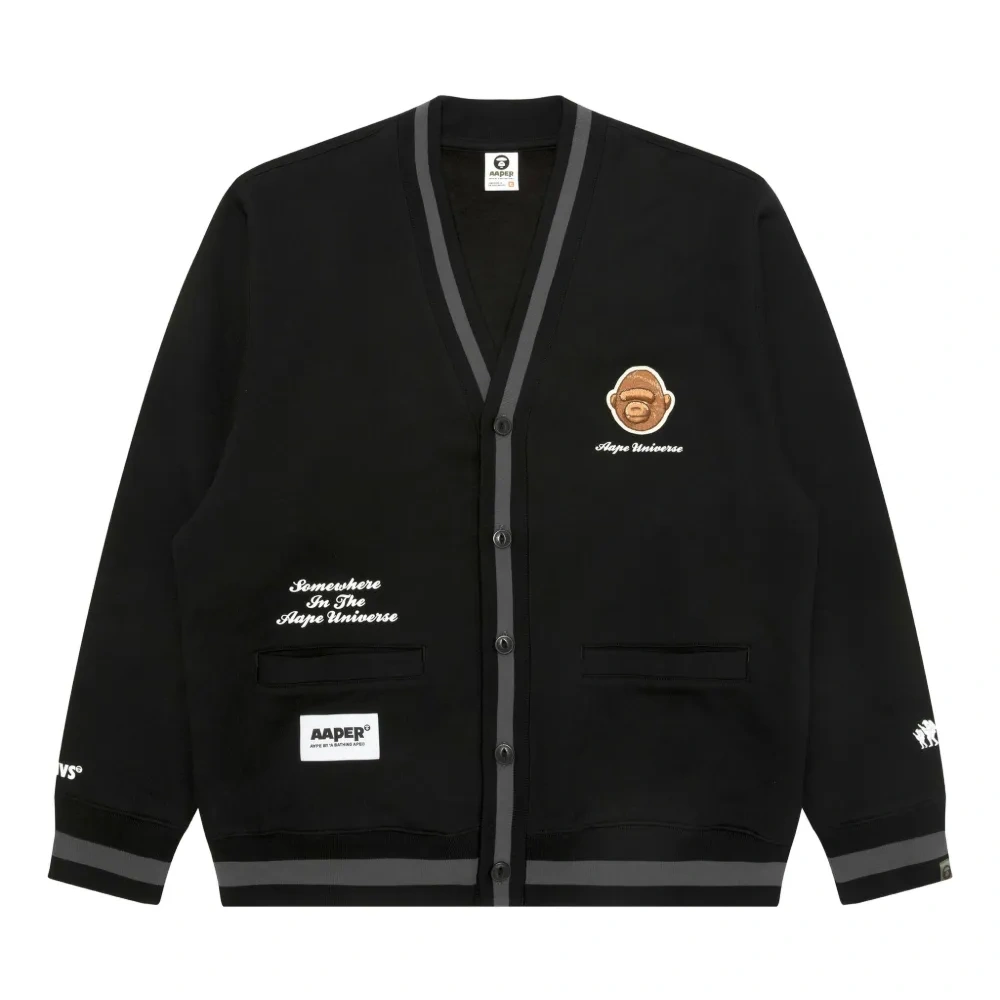 Кардиган с вышивкой в виде головы обезьяны и ребристыми краями