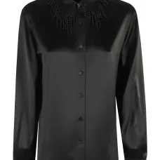 Атласная рубашка с бусинами на воротнике