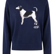 Свитер с вышивкой в виде собаки и круглым вырезом