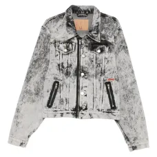 Джинсовая куртка на молнии с эффектом состаривания