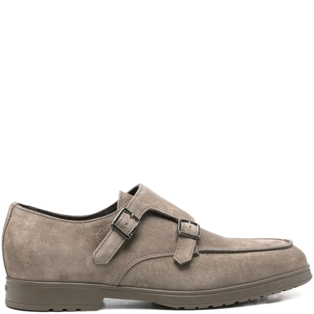 Замшевые лоферы с двумя пряжками