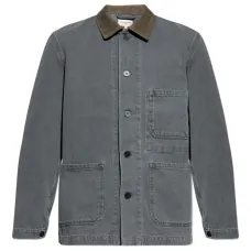 Джинсовая рубашка-куртка с воротником из вельвета