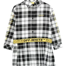 Платье-рубашка в клетку с плиссировкой