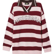 Полосатый свитер с воротником-поло