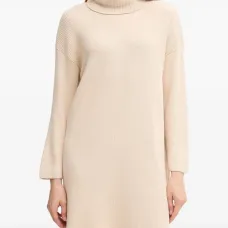 Платье мини в рубчик с высоким воротником