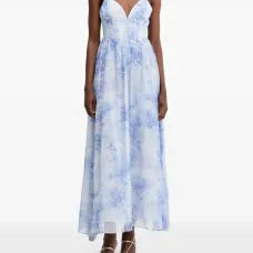 Платье миди с цветочным принтом и V-образным вырезом