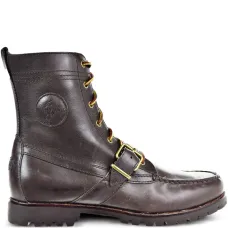 Кожаные байкерские ботинки на шнуровке